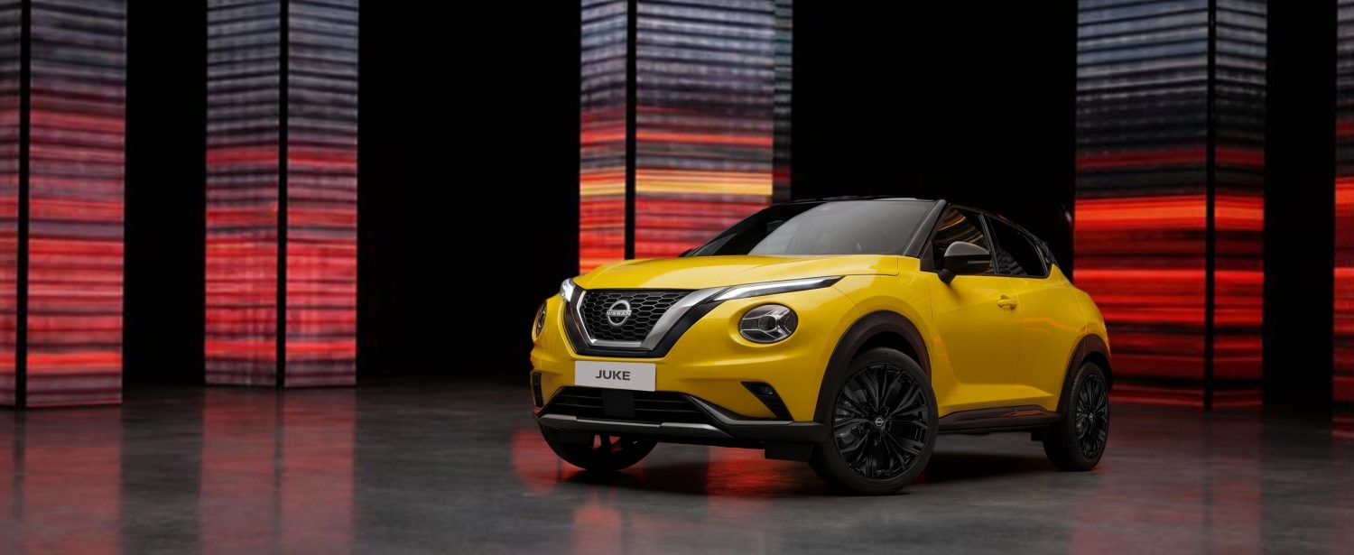 Yellow Nissan Juke on a stage