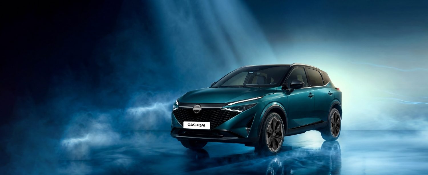 Nissan Qashqai under blue studio lighting
